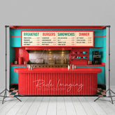 Aperturee - Aperturee Red Teal Retro 50s Diner Cake Smash Photo Backdrop